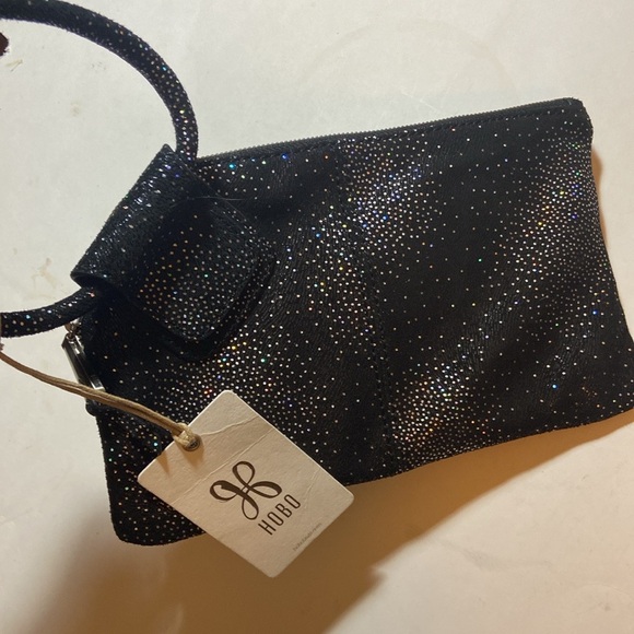 HOBO Sable Silver Galaxy Black Leather Wristlet Large Wallet Purse